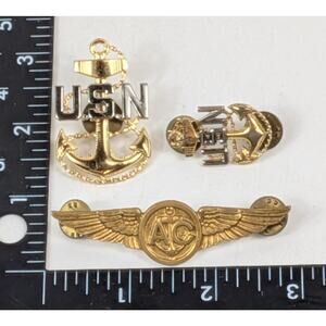 US Navy Aircrewman Wings USN Anchor Military Insignia Pin Badge Lot 3pc Navy